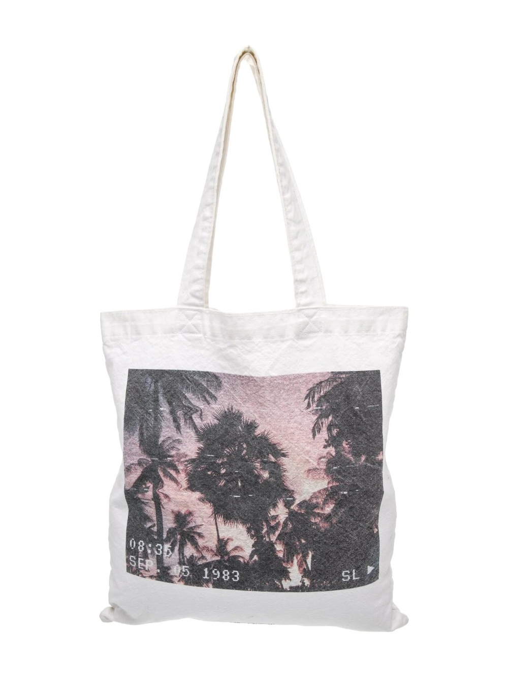 Saint Laurent Cream Canvas Tote with Black Logo and Tropical Print